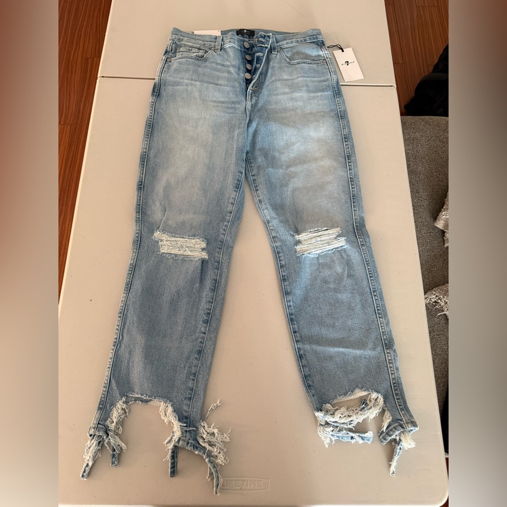 7 For All Mankind - High Rise Light Blue Distressed Jeans